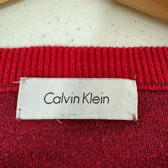 Calvin Klein Red Men’s Knit Sweater Splatter Style Size Large Cotton Blend - Picture 9 of 15